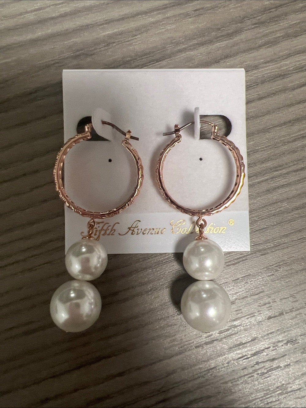 Fifth Avenue Collection Rose Gold Hoop Earrings with Double Pearl Drops